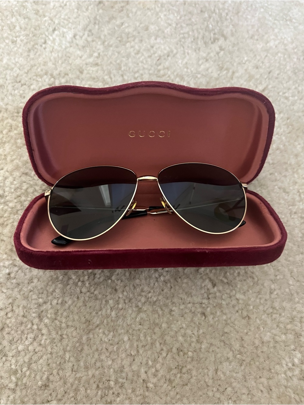 Gucci Gold Frame Sunglasses with Dark Gray Lenses